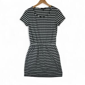 City Triangles Dress Womens M Black White Striped Short Sleeve Elastic Waist